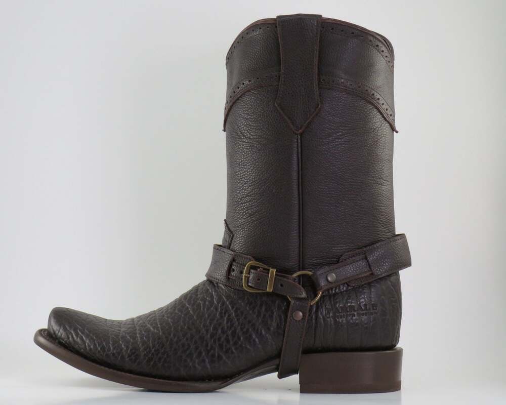 Parrall Brown Bull Neck Leather Square Toe Cowboy Boot.